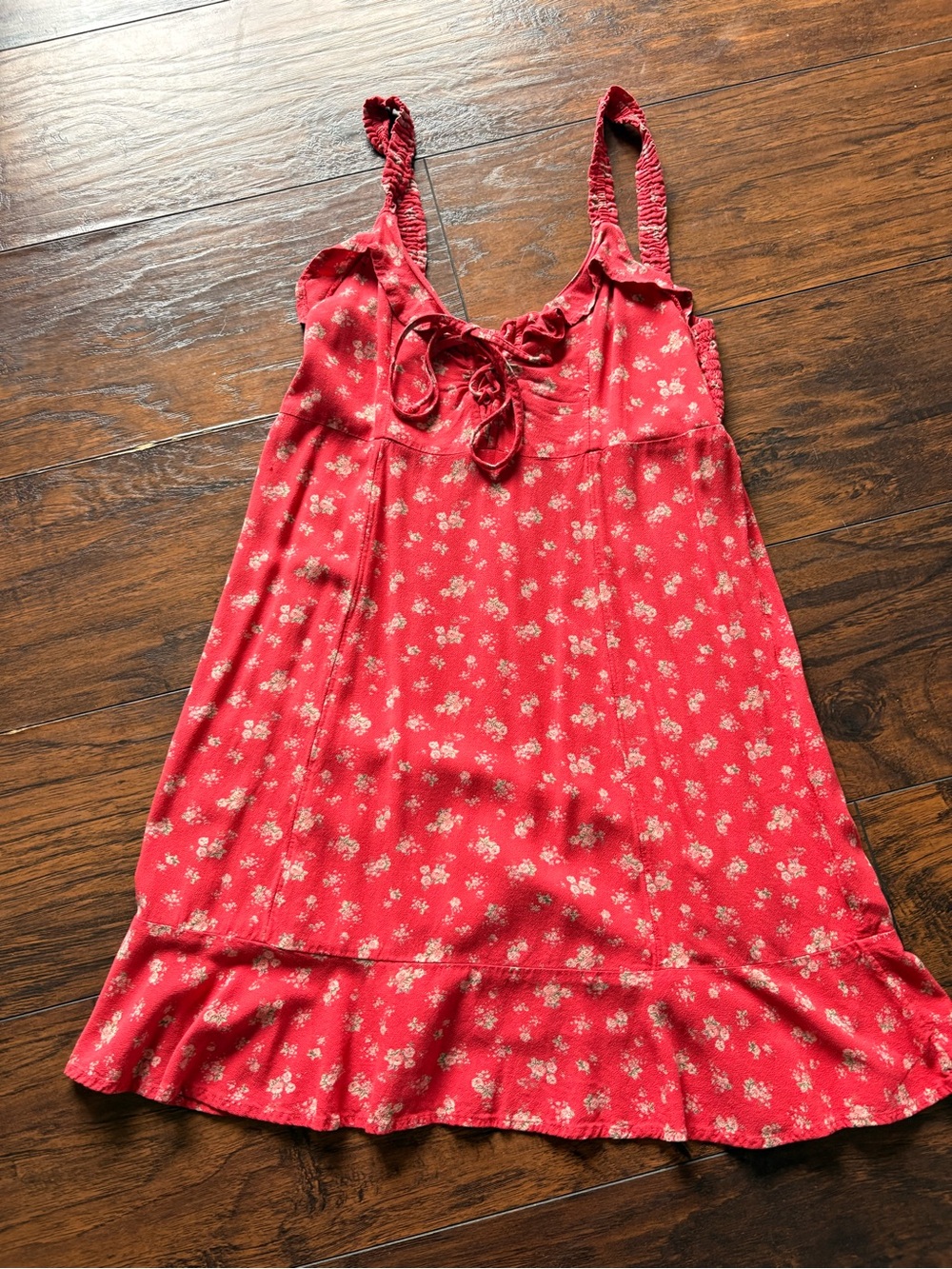 American Eagle Outfitters Red Floral Tie-Front Mini Dress